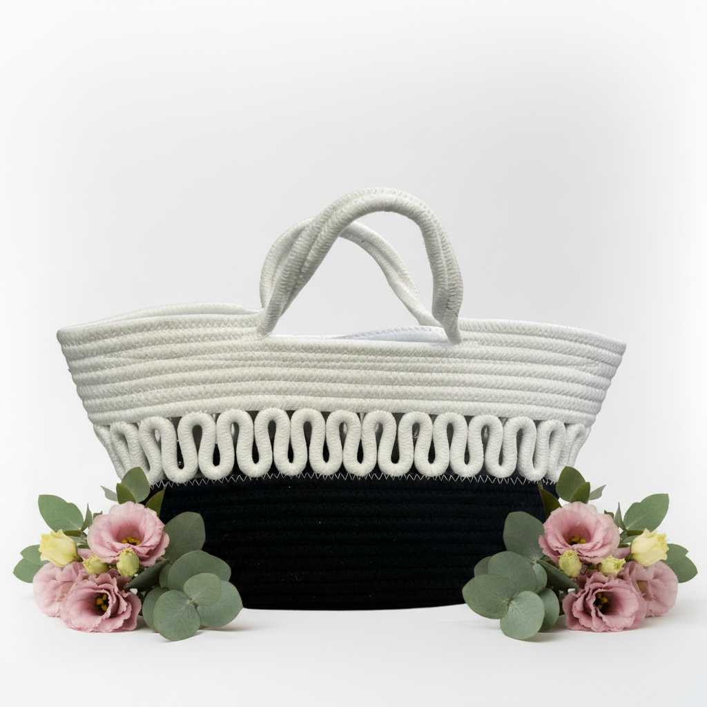 Black white rope bag front fixed