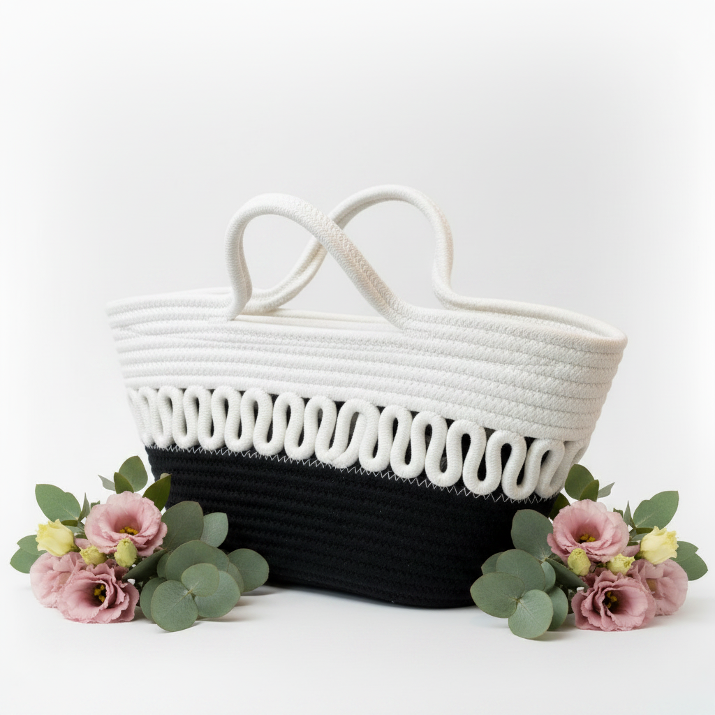 Black white rope bag side fixed
