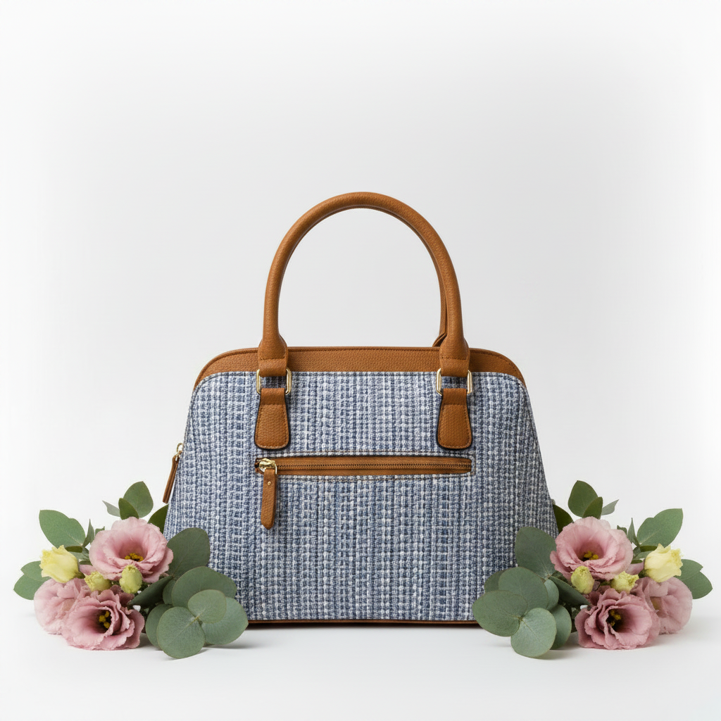 Blue tweed bag back