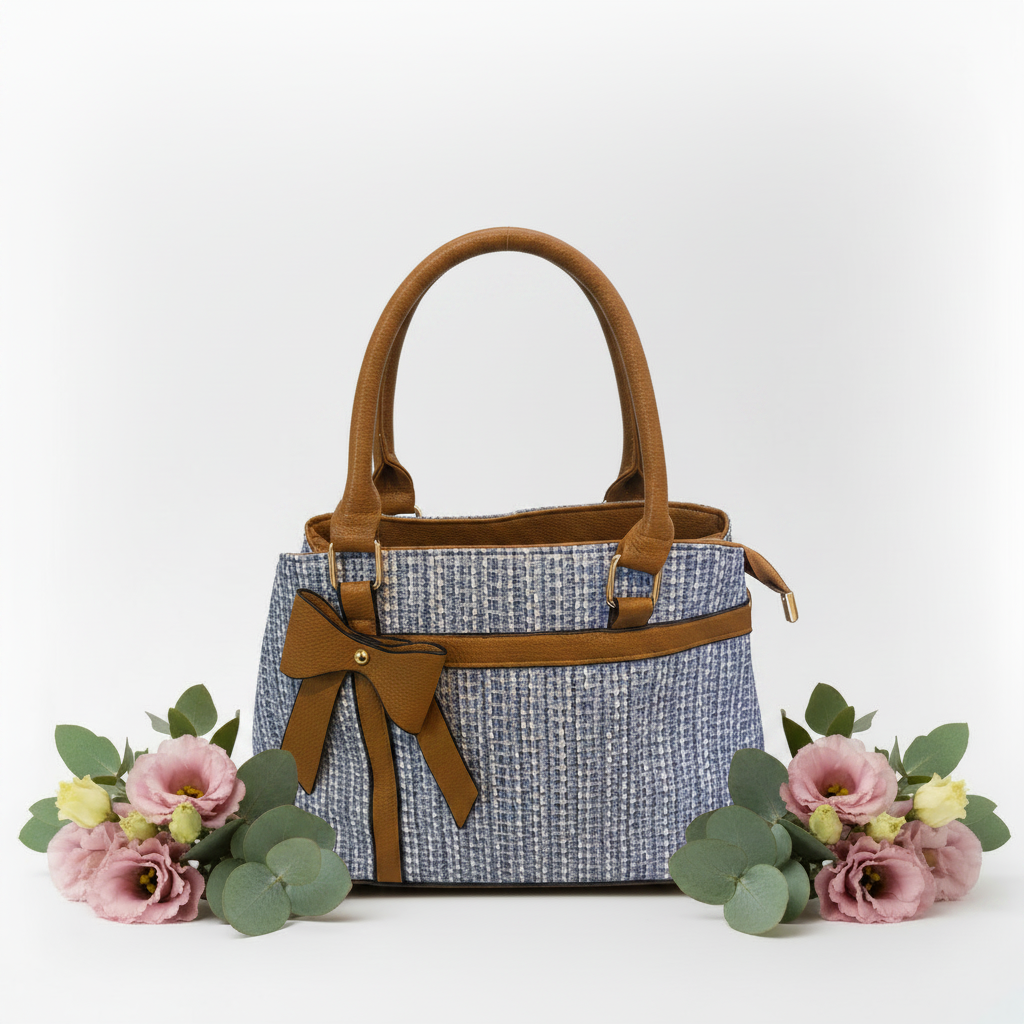 Blue tweed bag front