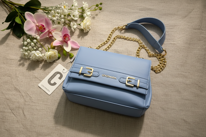 Borsa blu fotografia prodotto primaverile