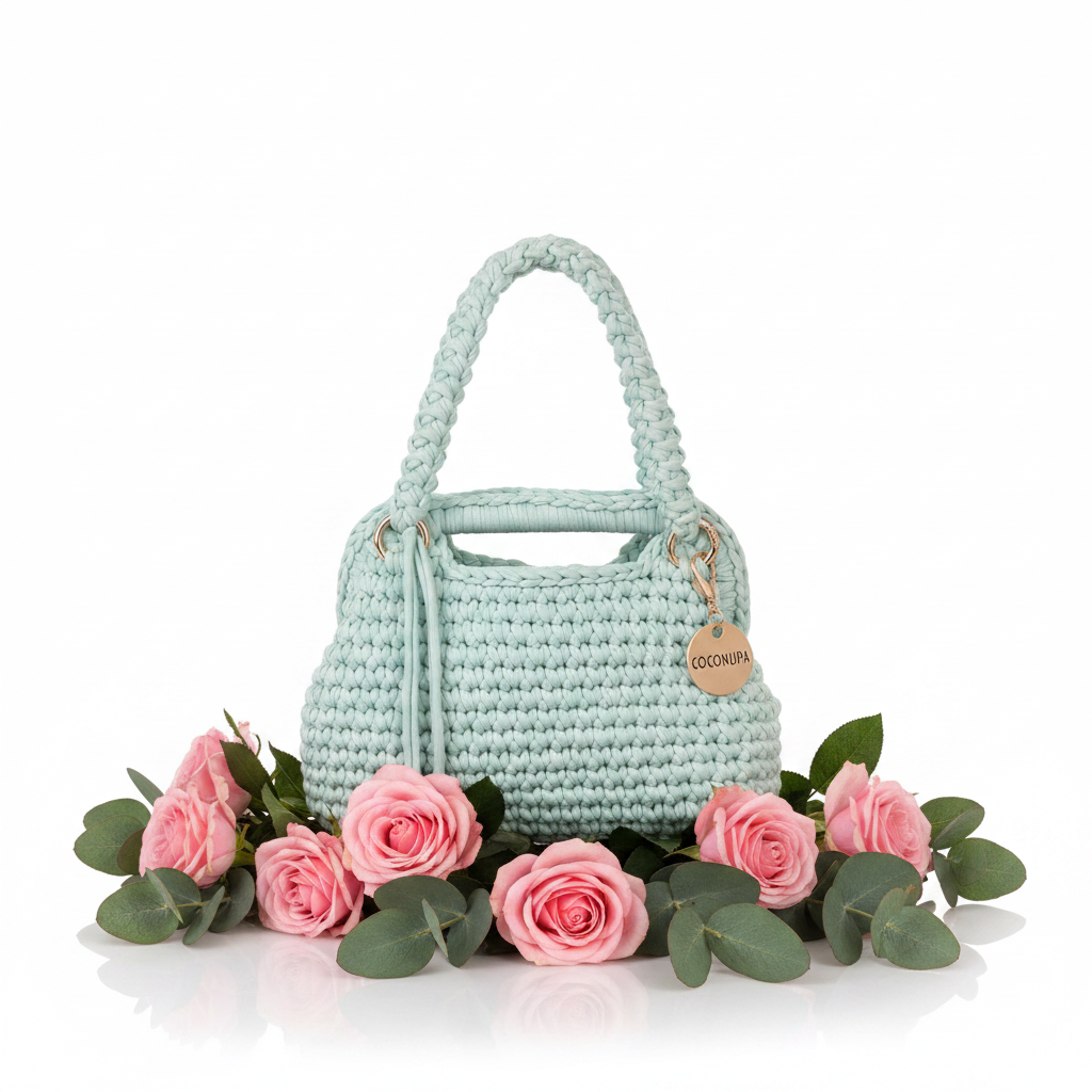 Borsa crochet azzurra - frontale