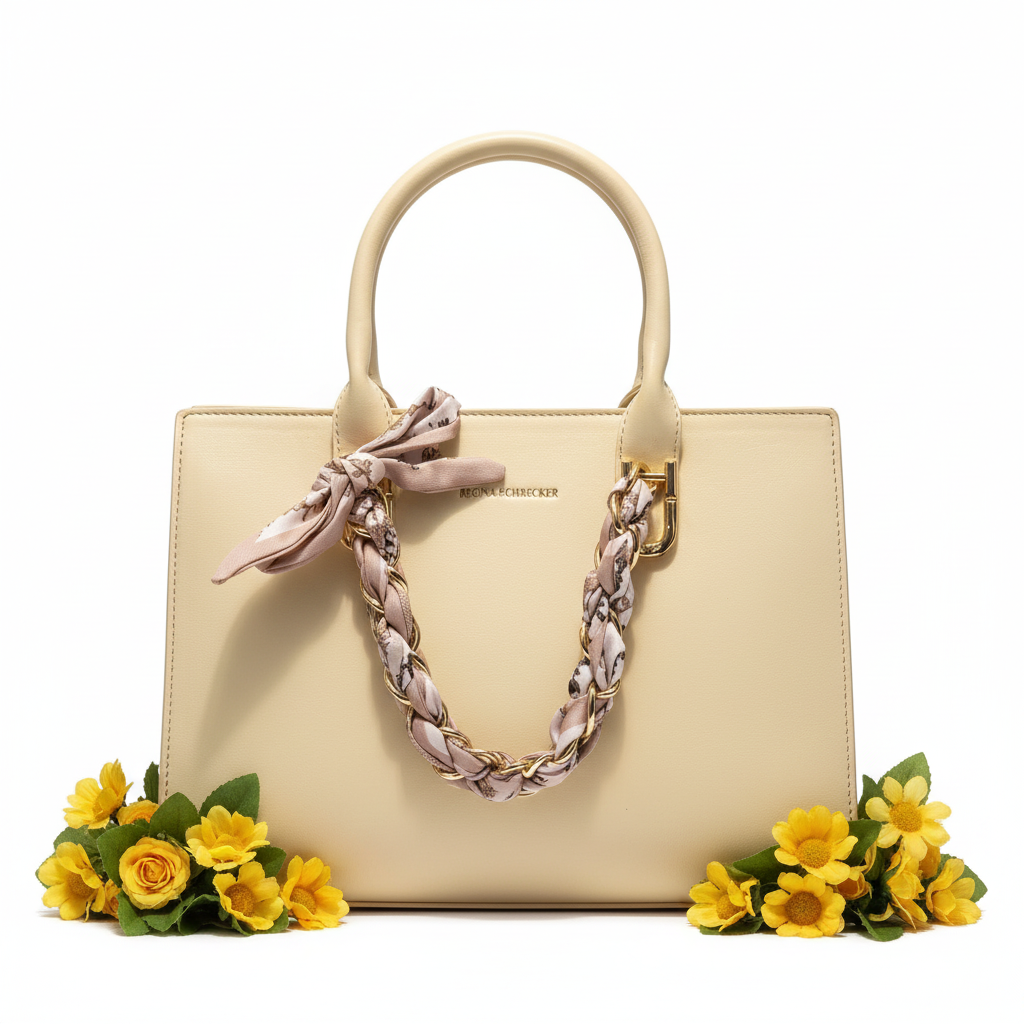 Borsa gialla con nastro rosa originale