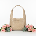 Borsa hobo beige perforata - frontale