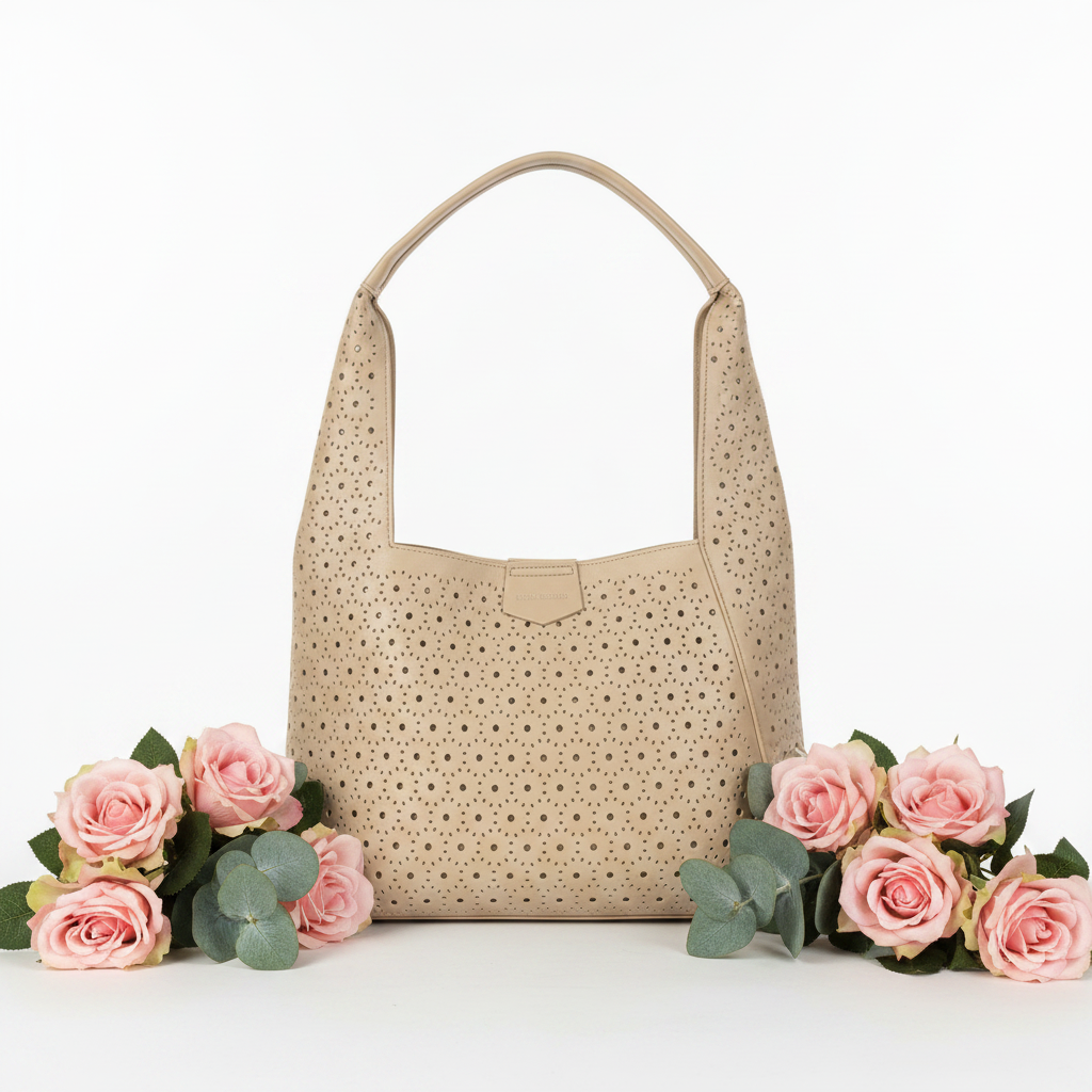 Borsa hobo beige perforata - frontale