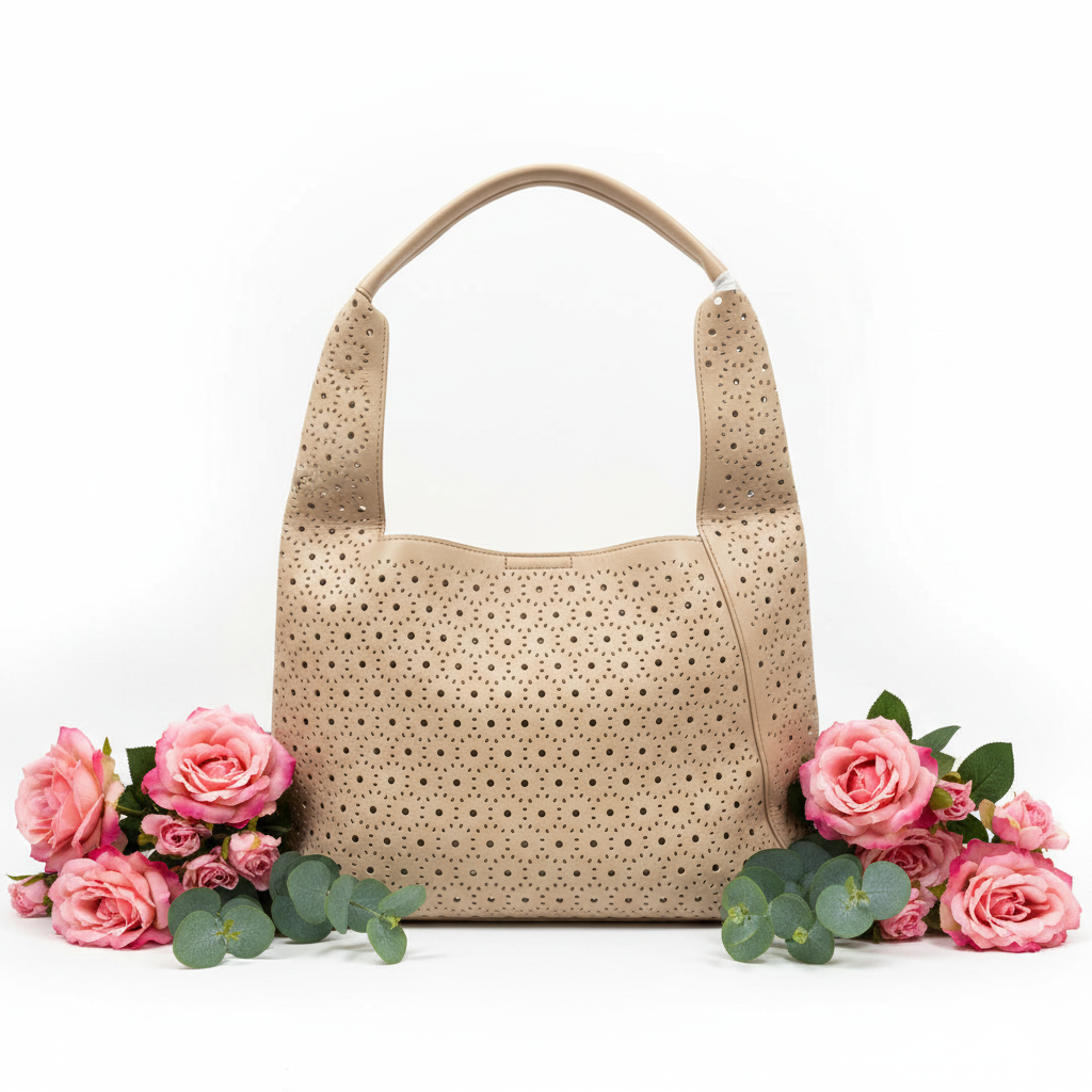 Borsa hobo beige perforata - laterale