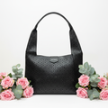 Borsa hobo nera perforata - frontale