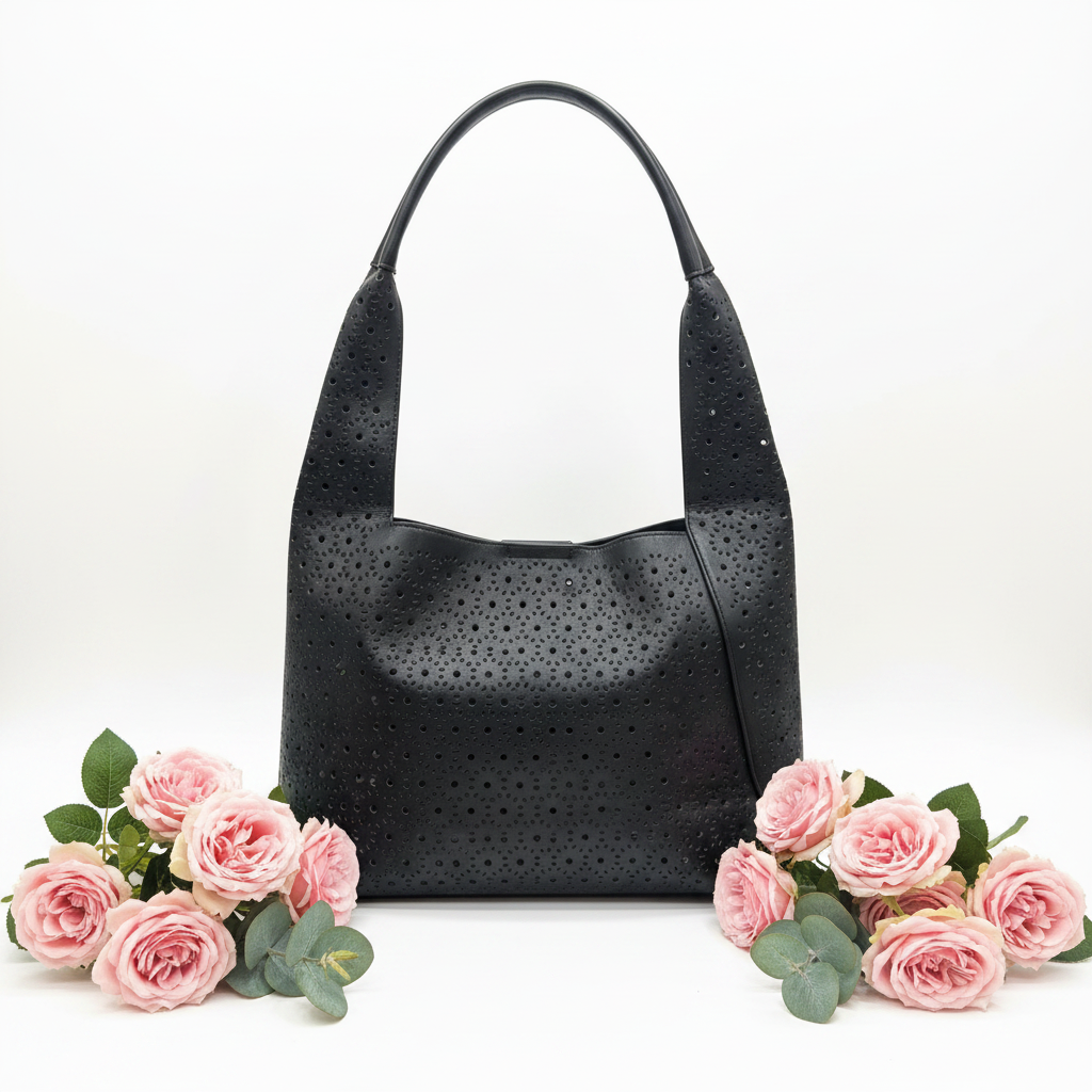 Borsa hobo nera perforata - laterale