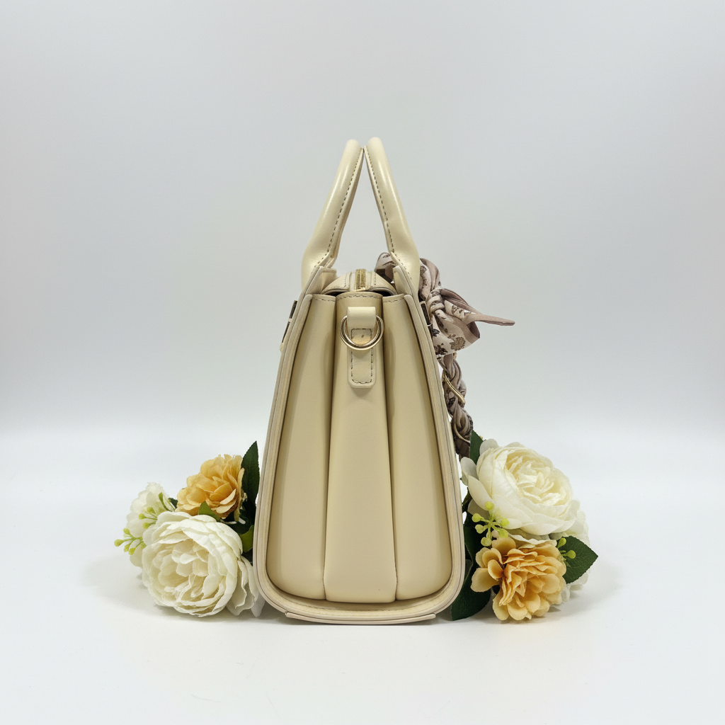 Borsa lato con fiori crema