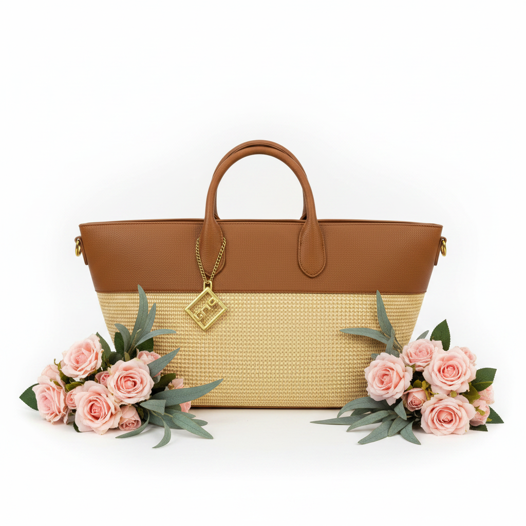 Borsa marrone rafia - con charm