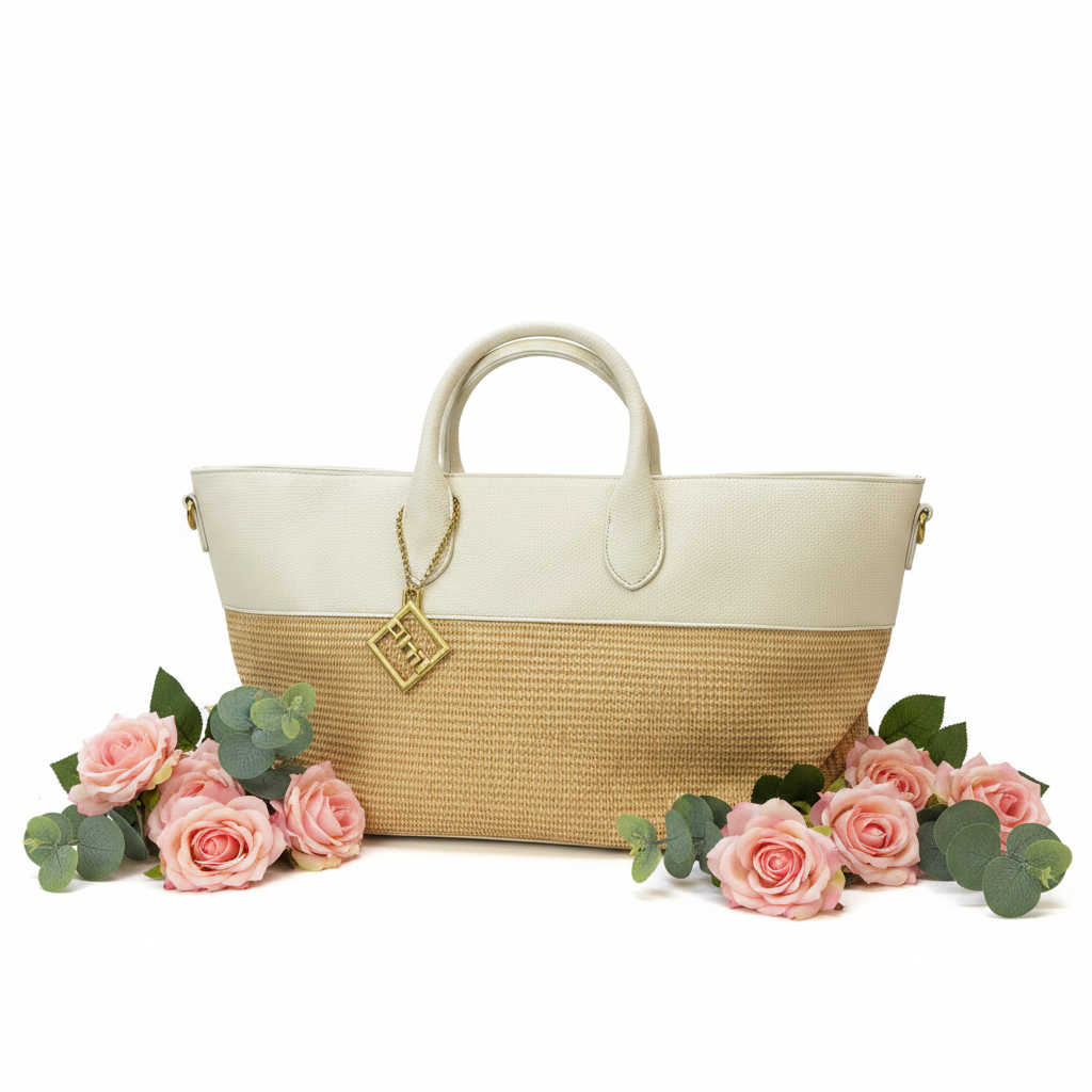 Borsa rafia bicolore - con charm