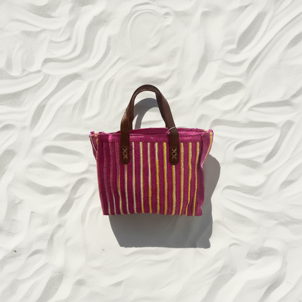 Borsa rafia fucsia frontale flat lay