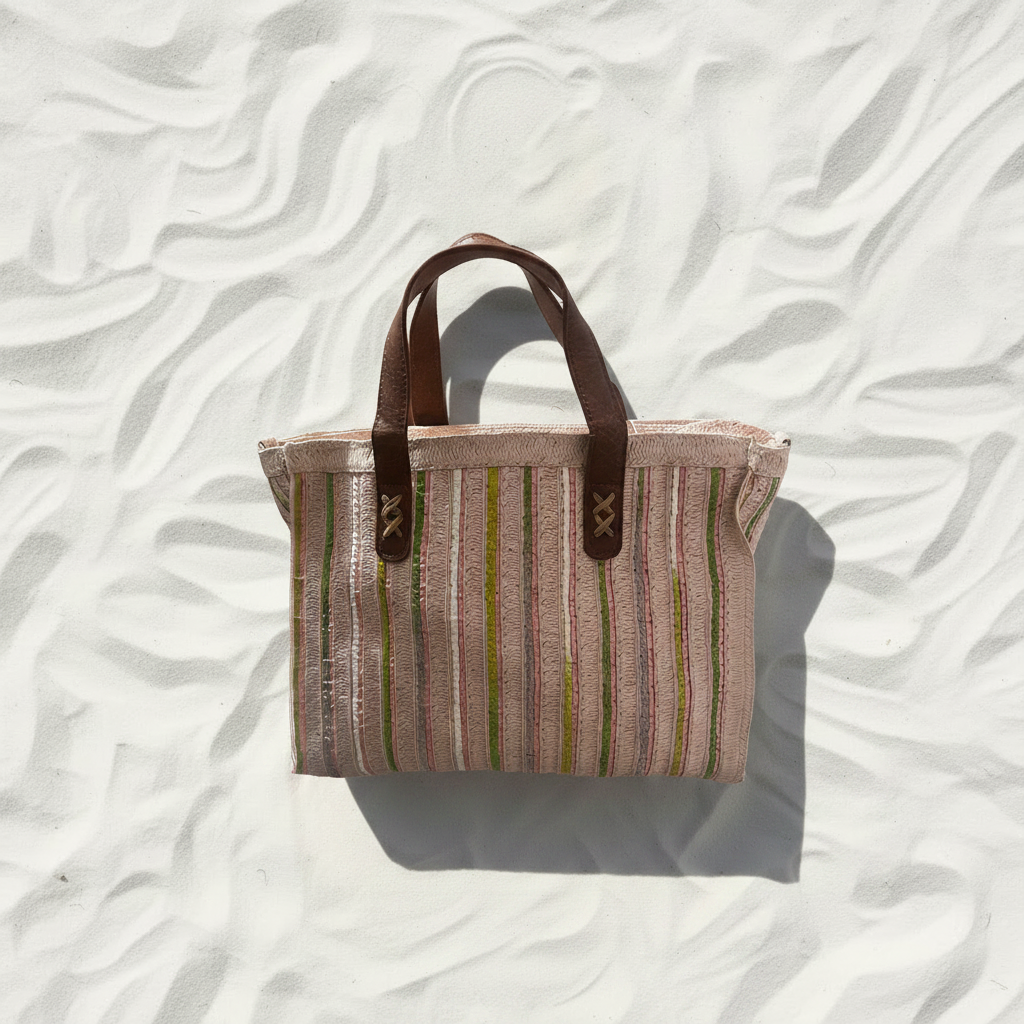 Borsa rafia rosa frontale flat lay