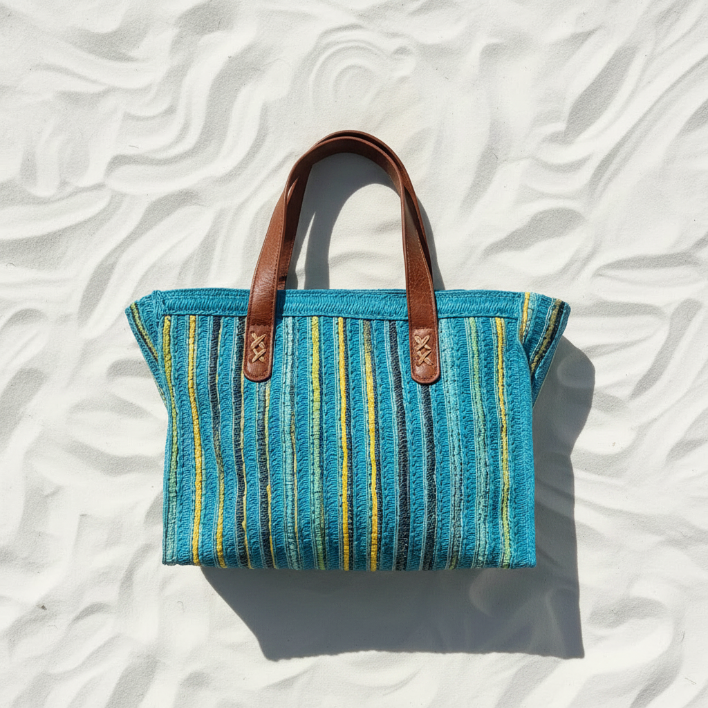 Borsa rafia turchese frontale flat lay