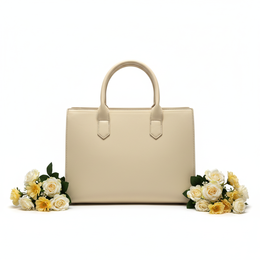 Borsa retro con fiori crema