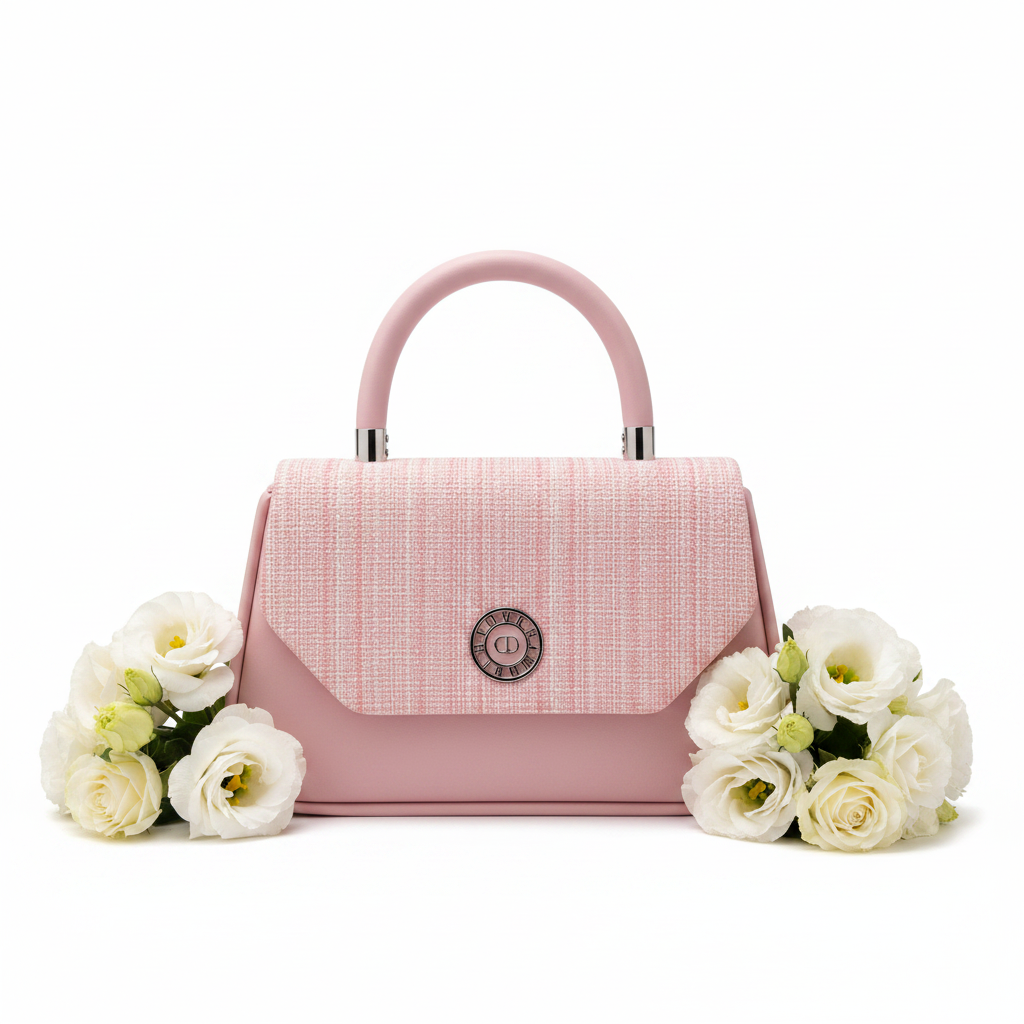 Borsa rosa con fiori bianchi