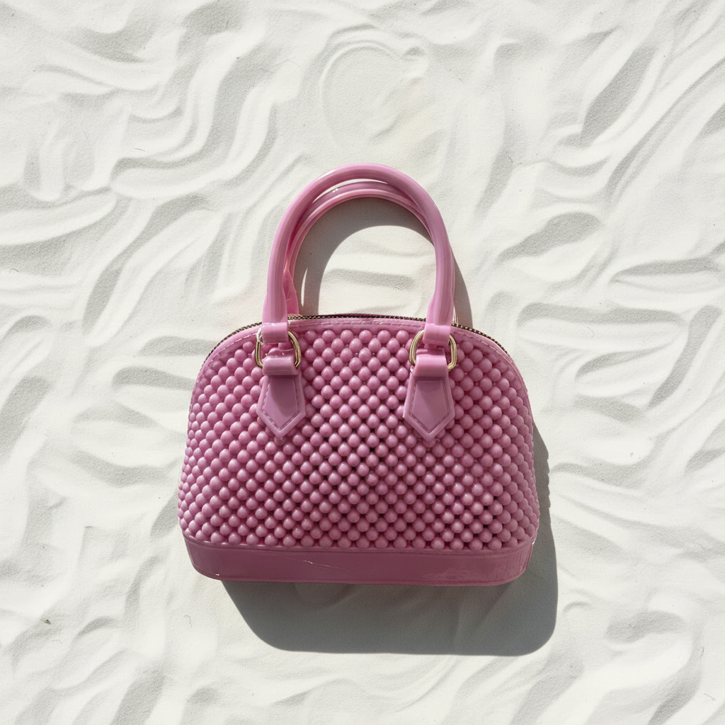 Borsa rosa perle frontale flat lay