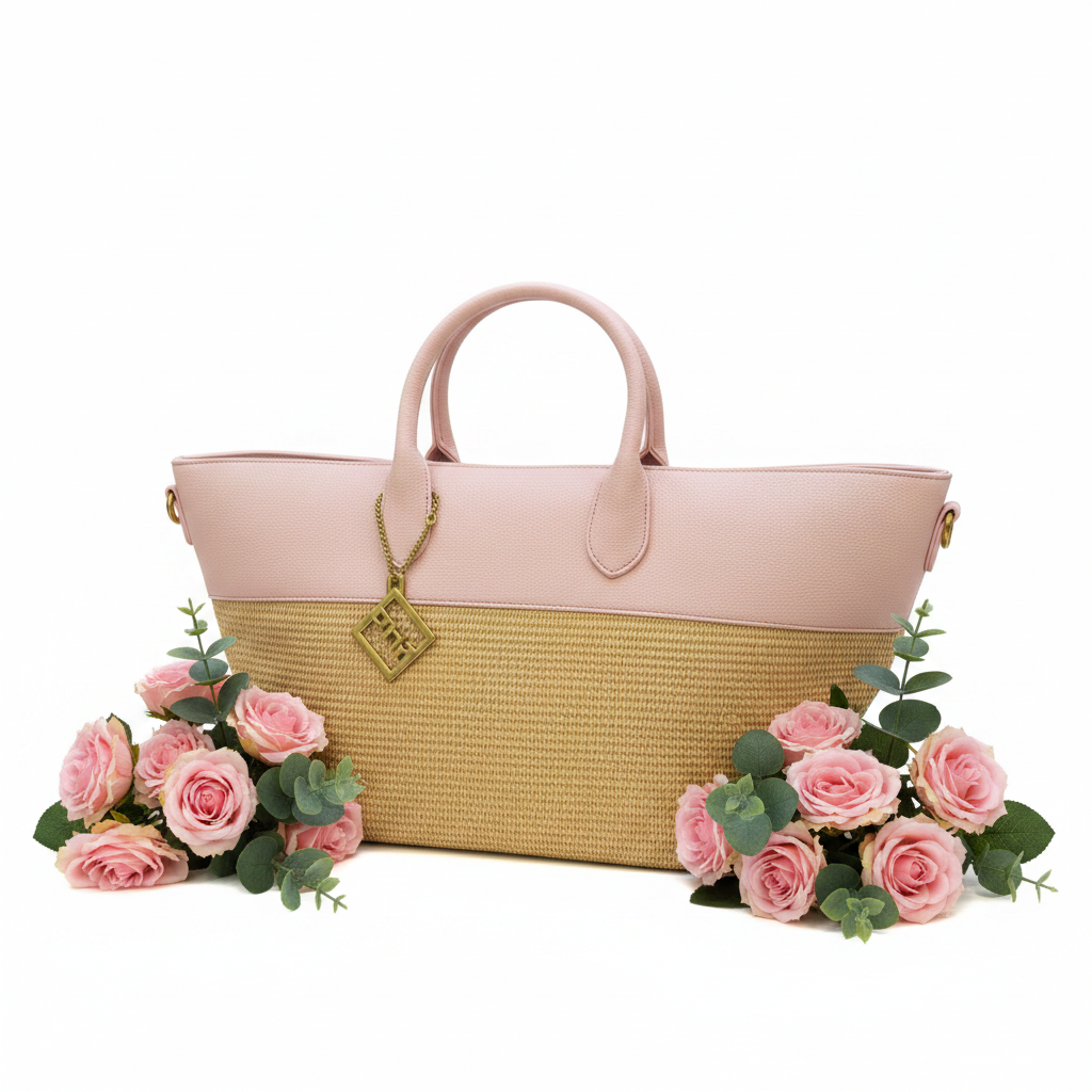 Borsa rosa rafia con charm - senza tavolo