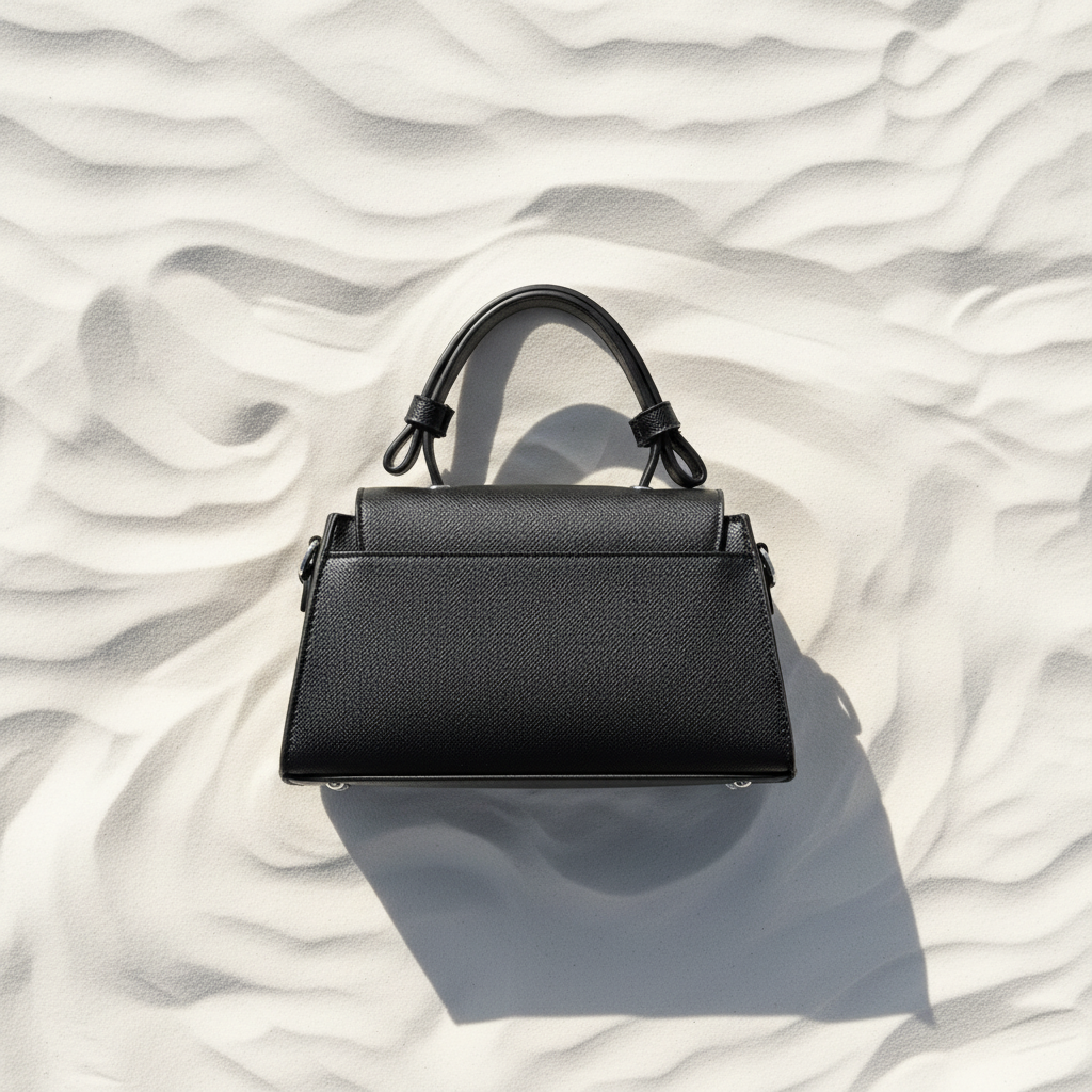 Coconuda Mini Bag Saffiano Nera Retro – White Sand Flat Lay