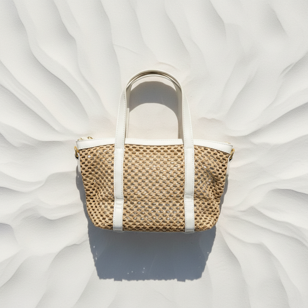 Coveri Collection Tote Bianca Retro – White Sand Flat Lay