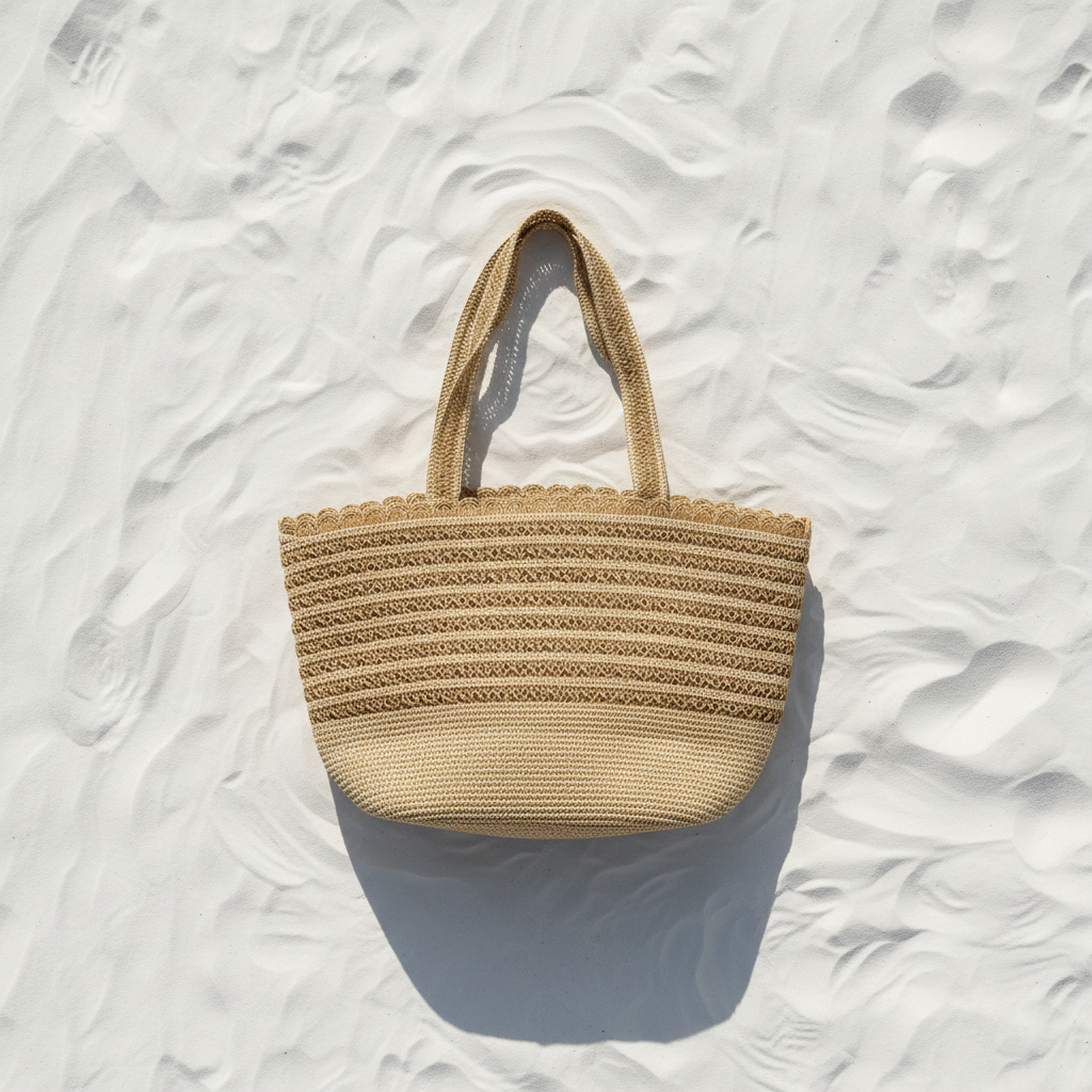 Coveri Shopper Rafia Bicolor Retro – White Sand Flat Lay