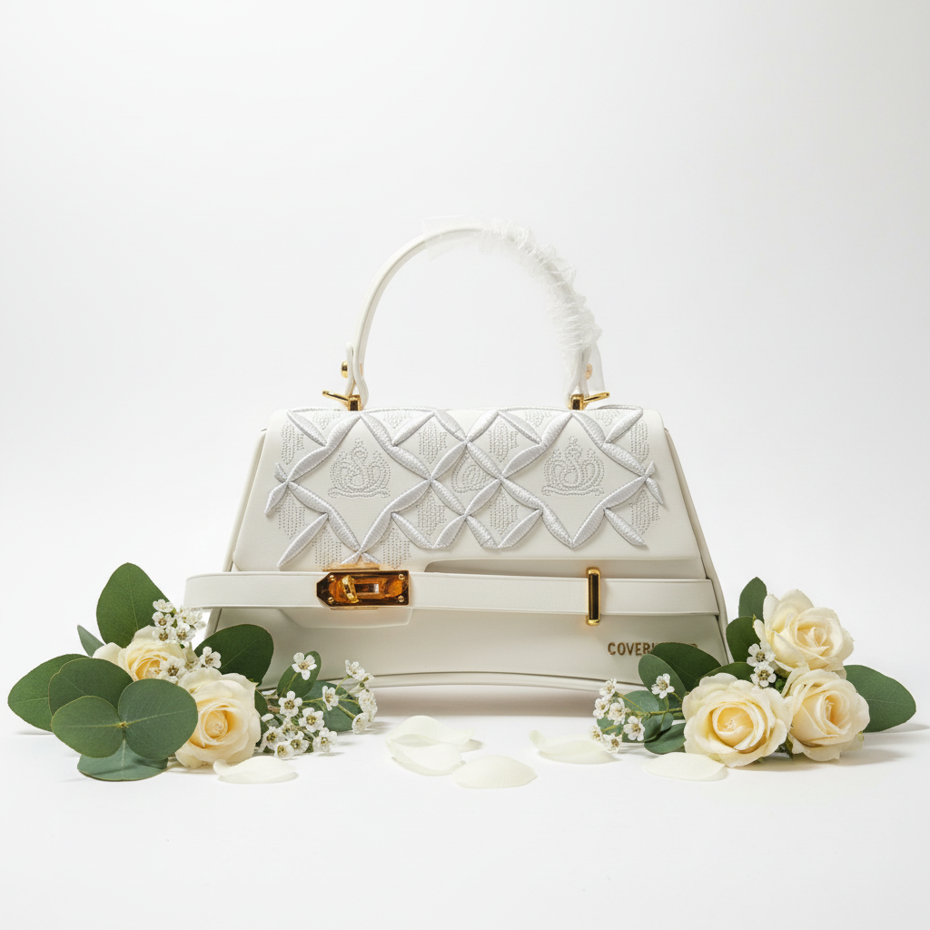 COVERIWORLD White Quilted Bag White Background