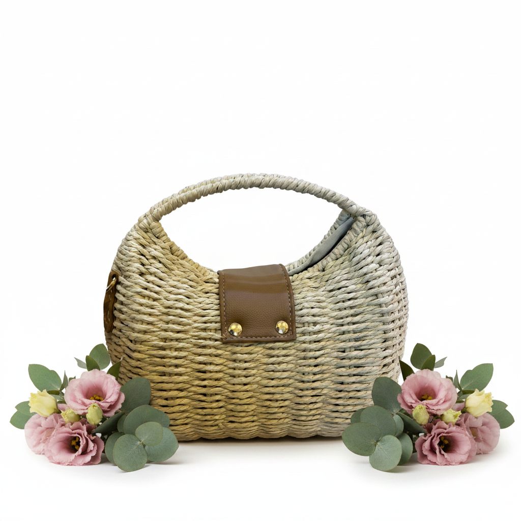 Cream raffia hobo bag back
