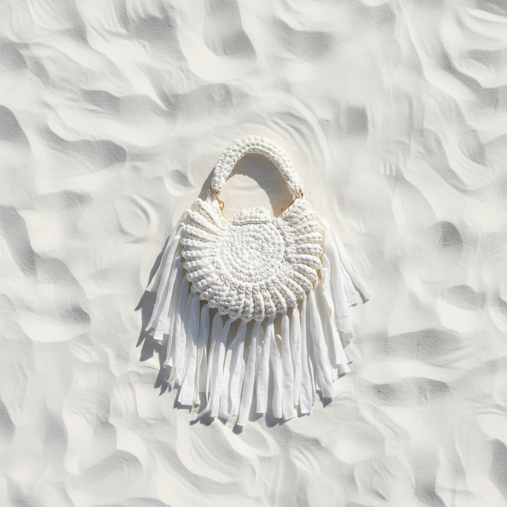 Crochet Frange Bianco Fronte – White Sand Flat Lay