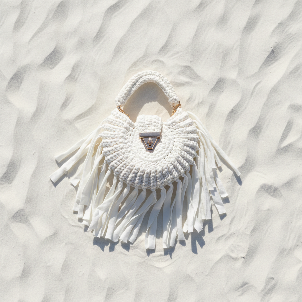 Crochet Frange Bianco Retro – White Sand Flat Lay