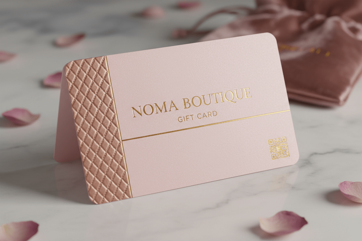 fai una gift card di noma boutique con il colore #ffdada e senza lo spazio value: e la data