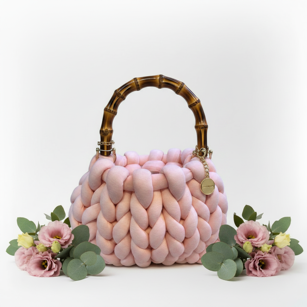 Knitted pink bag front