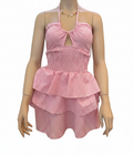 Pink Gingham Peplum Dress — Sfondo Rimosso