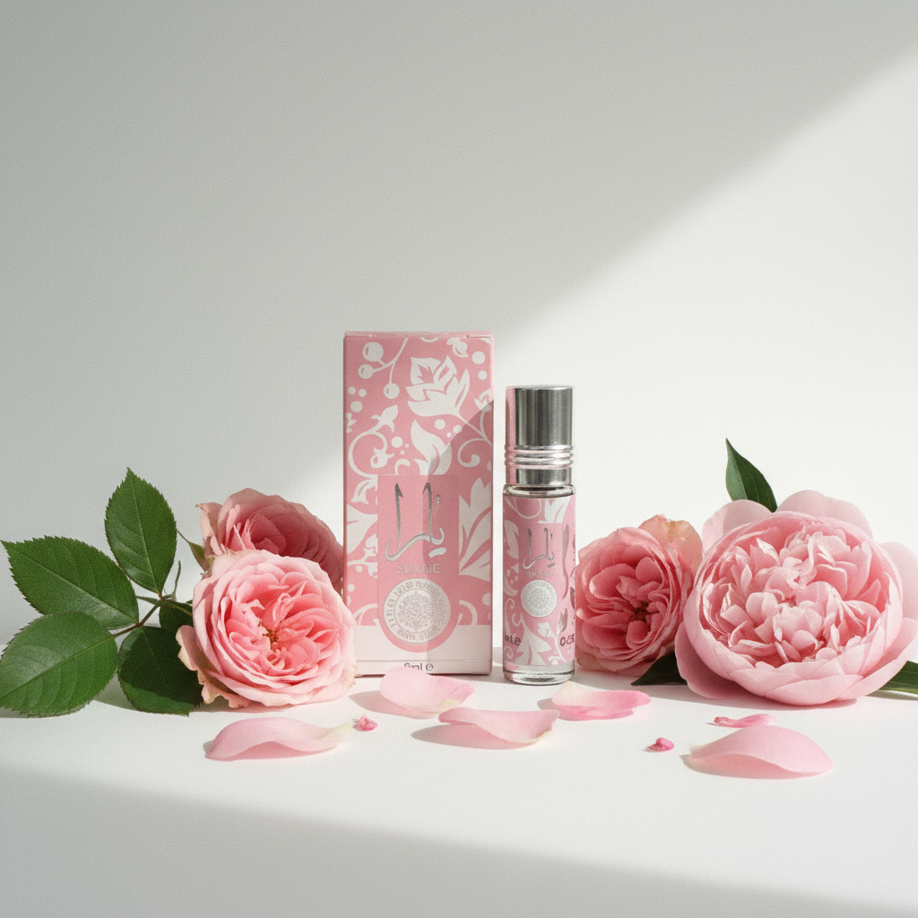 Pink Perfume with Box White Background