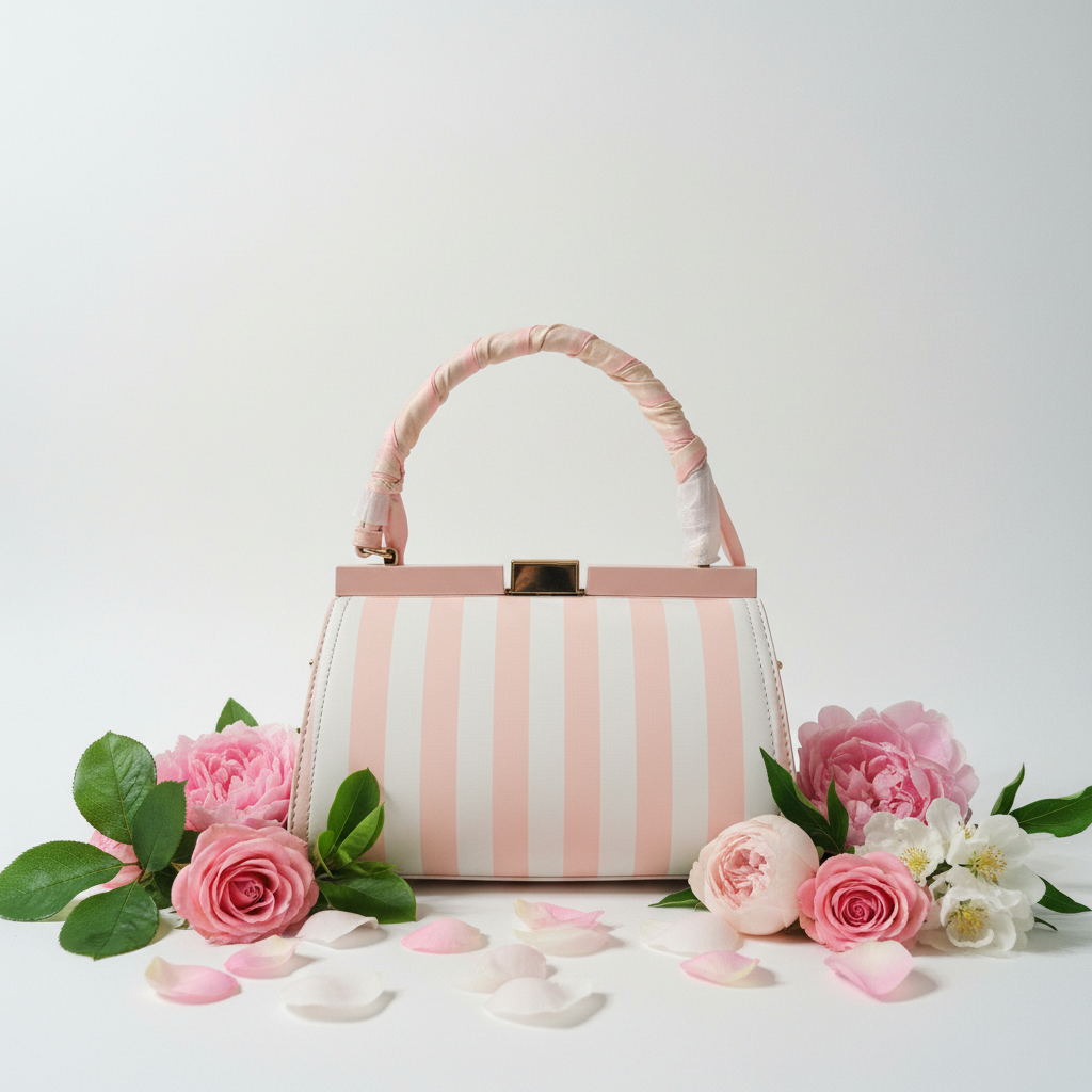 Pink Striped Bag White Background