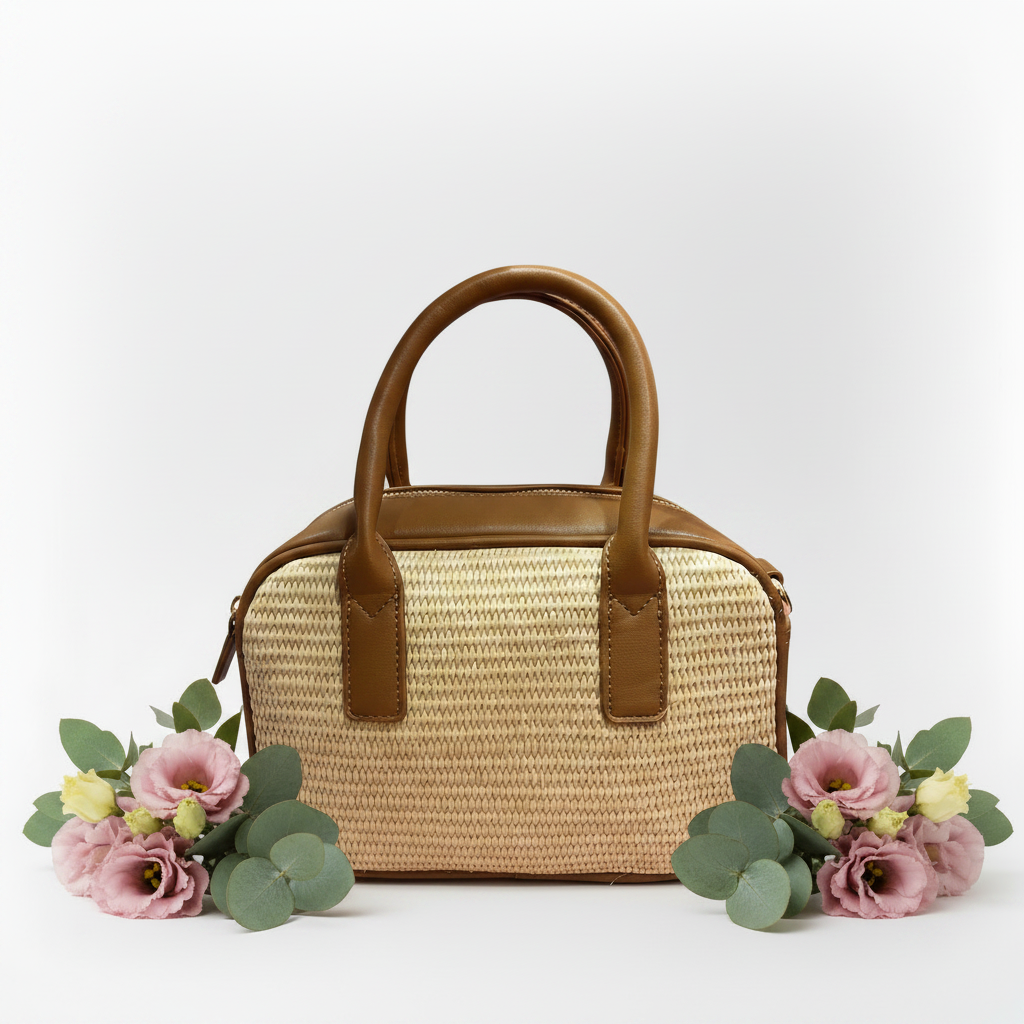 Raffia bowling bag - retro side
