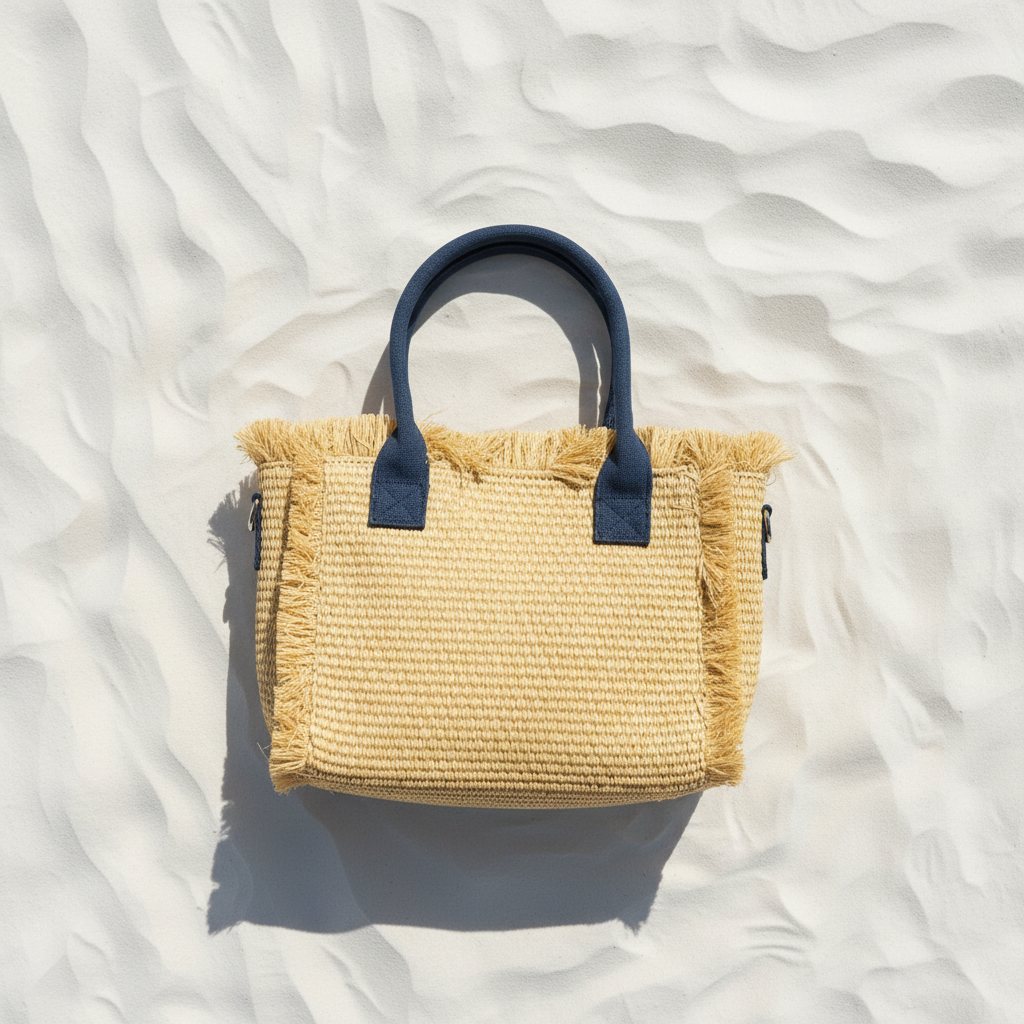 Sweet Years Raffia Tote Retro – White Sand Flat Lay