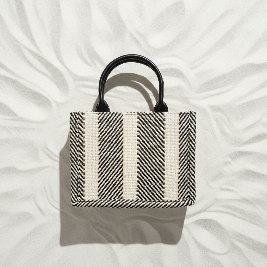 Tote Chevron Bianco Nero Fronte – White Sand Flat Lay