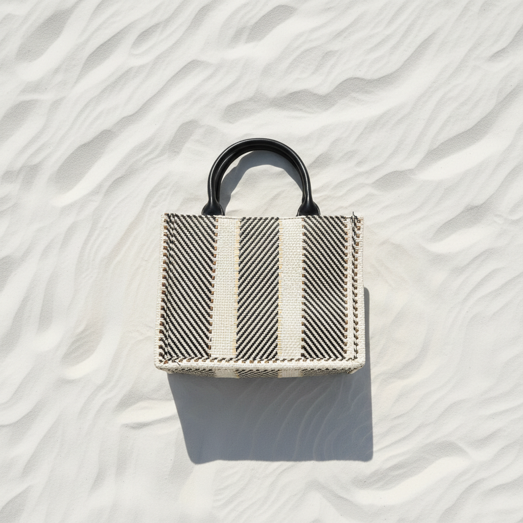 Tote Chevron Bianco Nero Retro – White Sand Flat Lay