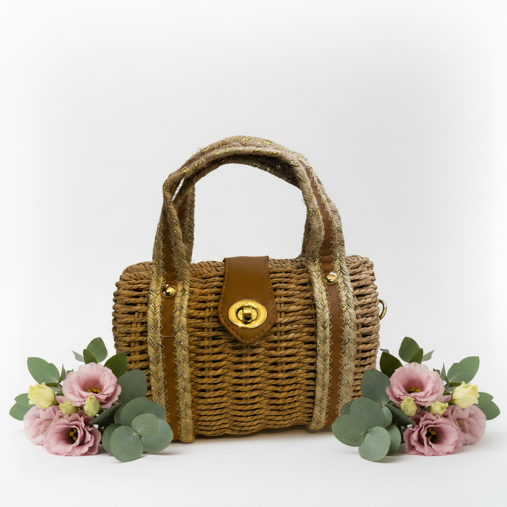 Wicker barrel bag front