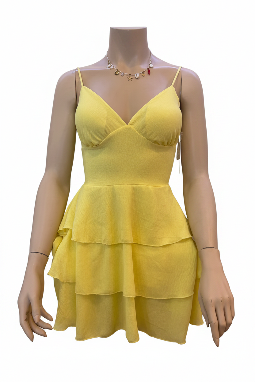 Yellow Ruffle Mini Dress — Sfondo Rimosso