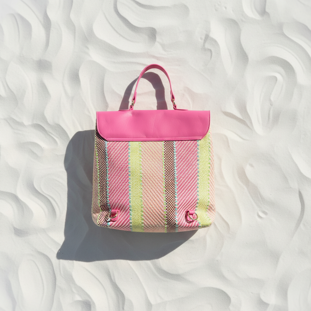 Zaino Rafia Multicolor Fucsia Retro – White Sand Flat Lay